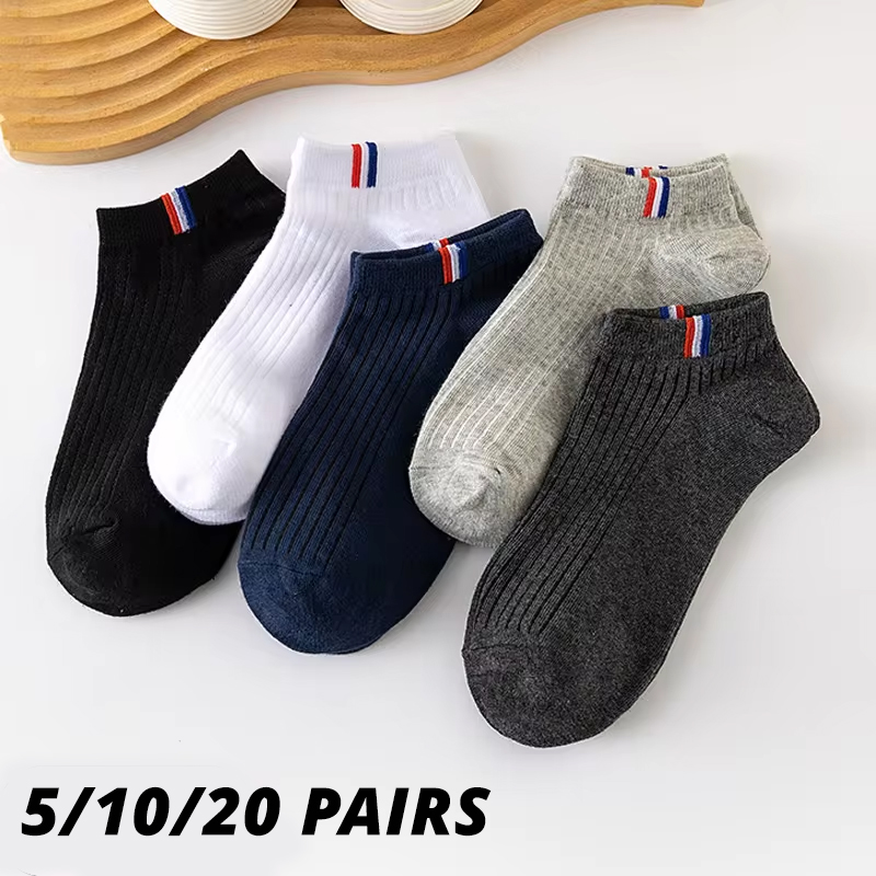 AliExpress 5/10/20 Pairs Of Thin Summer Blending Boat Socks Plain Color Mens Casual Socks Breathable Sweat Absorbing Calibration Socks