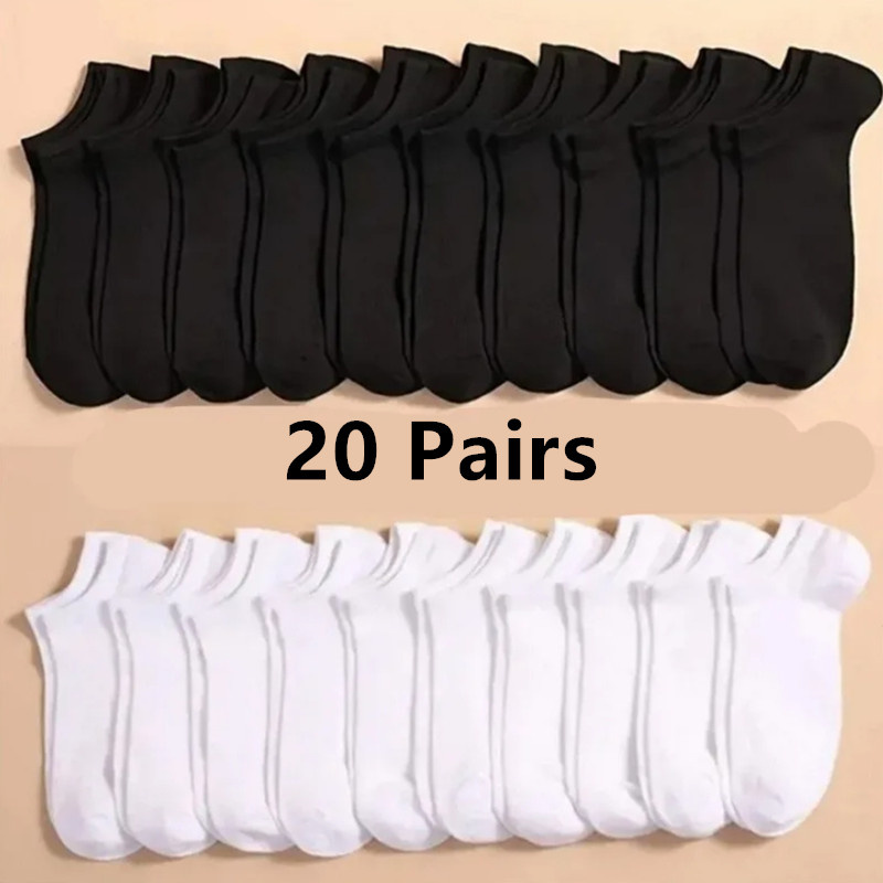 AliExpress 5/10/20 Pairs White Casual Breathable Socks Boat Socks For Women Men Invisible Low Cut Silicone Non-slip No-show Ankle Socks