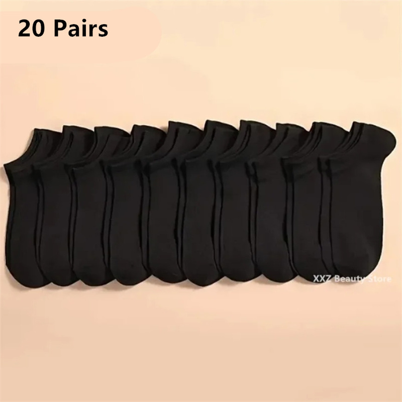 AliExpress 5/10/20 Pairs White Casual Breathable Socks Boat Socks For Women Men Invisible Low Cut Silicone Non-slip No-show Ankle Socks, view 5