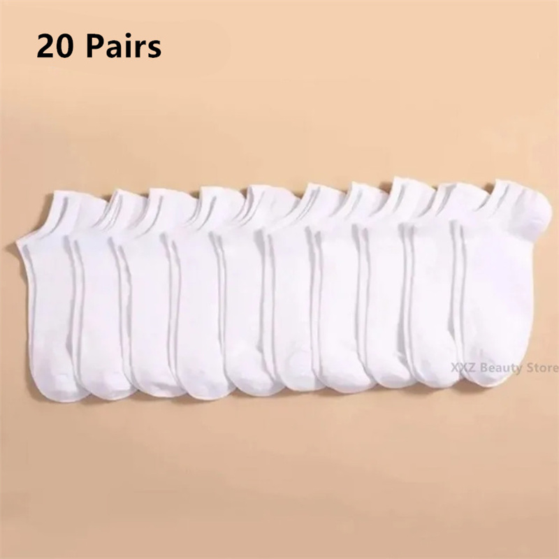 AliExpress 5/10/20 Pairs White Casual Breathable Socks Boat Socks For Women Men Invisible Low Cut Silicone Non-slip No-show Ankle Socks, view 6