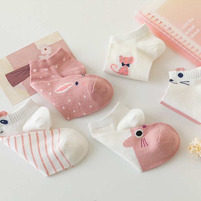 AliExpress 5/10/20 Pairs Women's Short Tube Socks Pink Cat Thin Four Seasons Cute Boat Sockslow Top Ins Trendy Socks, view 2