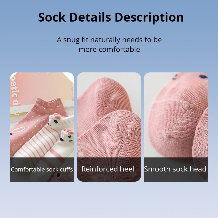 AliExpress 5/10/20 Pairs Women's Short Tube Socks Pink Cat Thin Four Seasons Cute Boat Sockslow Top Ins Trendy Socks, view 6