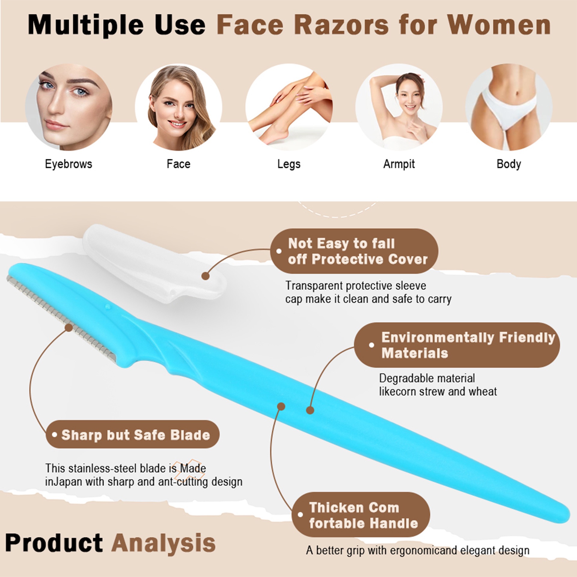 AliExpress Eyebrow and Face Razors with Covers for Women and Men, view 4
