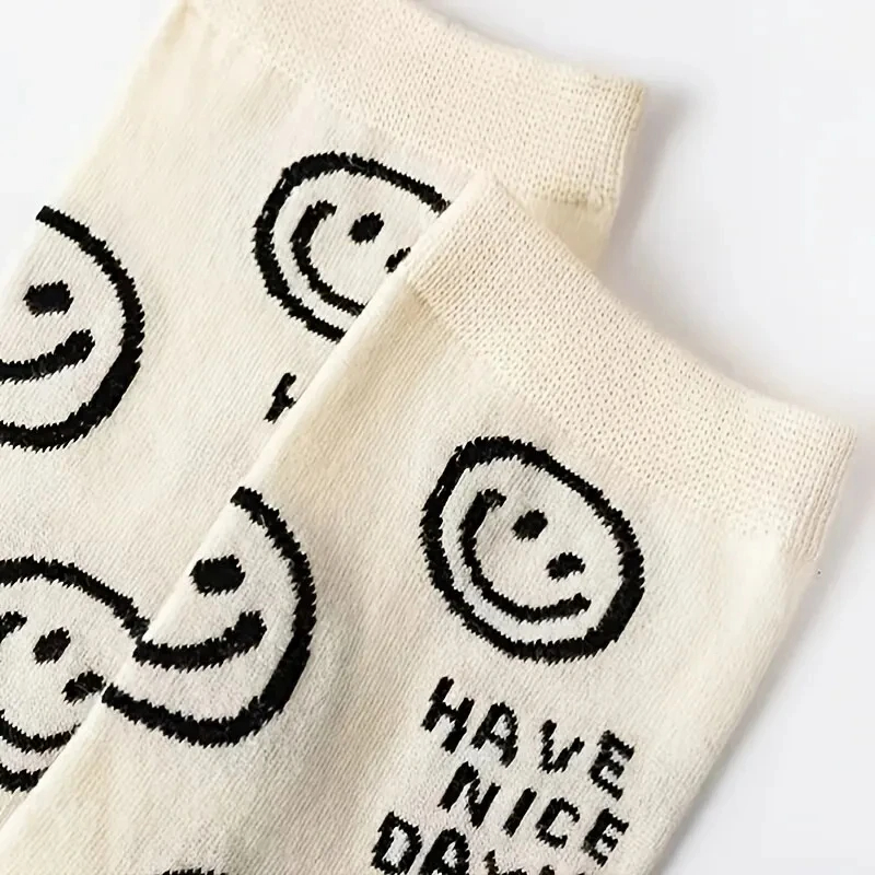 AliExpress 5/10 Pairs Happy Face Crew Socks , Cartoon Cat Breathable Cotton Mid Tube Socks, Women's Stockings & Hosiery, view 4