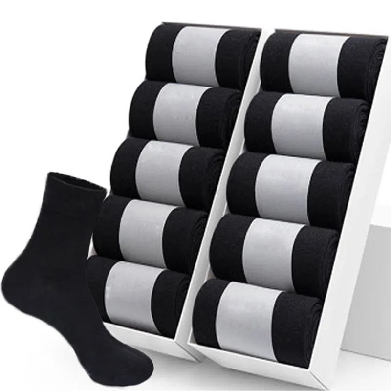 AliExpress 5/10 Pairs High Quality Men‘s Socks Cotton Casual Business Middle Black Breathable Male Crew Socks Dress Gifts Socks Size 38-44