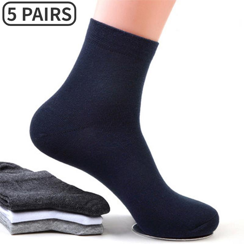 AliExpress 5/10 Pairs High Quality Men‘s Socks Cotton Casual Business Middle Black Breathable Male Crew Socks Dress Gifts Socks Size 38-44, view 2