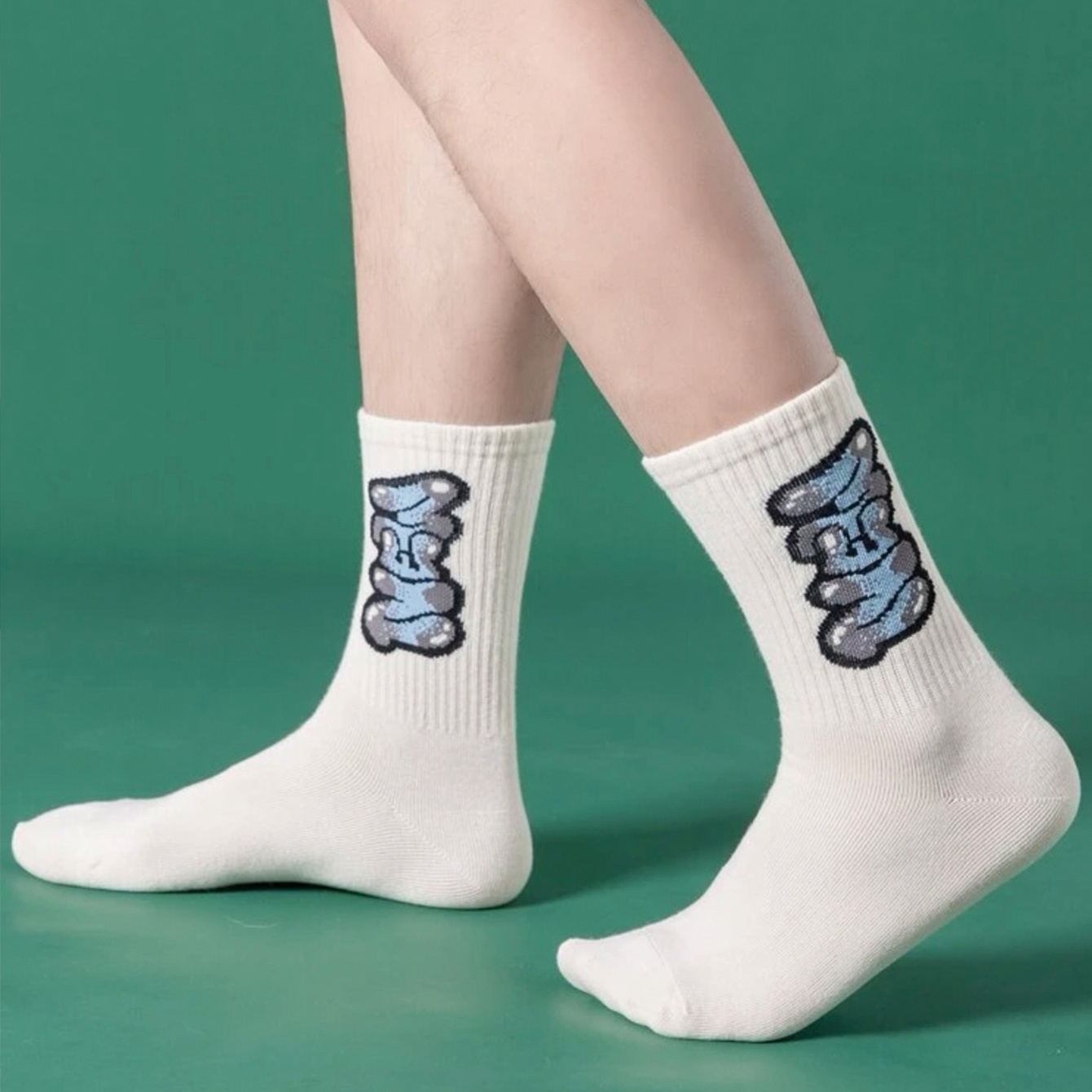 AliExpress 5/10 Pairs Men's Multicolour Crew Socks, Graffiti Lettering, Street Style, Unique, Comfortable, Breathable, Moisture-Wicking, view 2