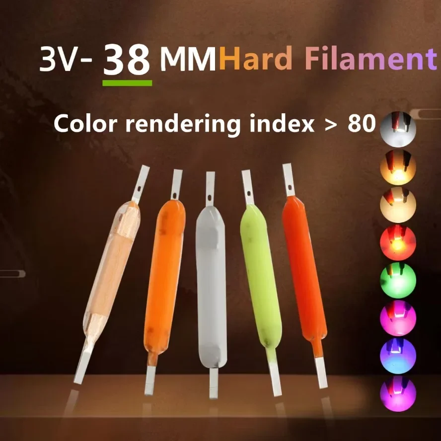 AliExpress 5~100PCS Per Box 3V 38mm LED Filament Multicolour COB Edison Bulb Lamp Incandescent Light Diodes Accessories Holiday Lighting, view 2