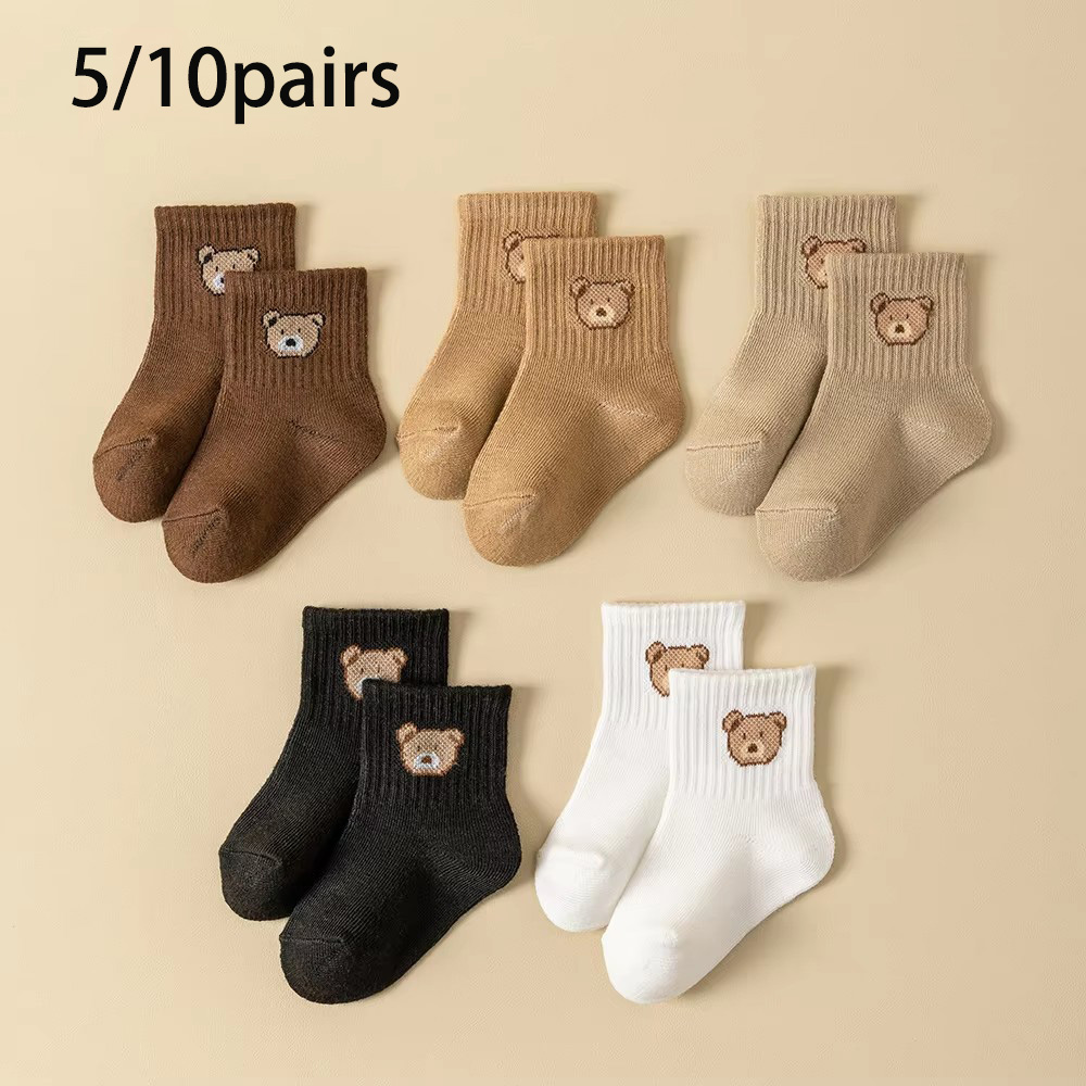 AliExpress 5/10Pairs Baby Socks Toddler Soft Comfortable Breathable All-Season Cartoon Bear Pattern Kids Footwear, view 2