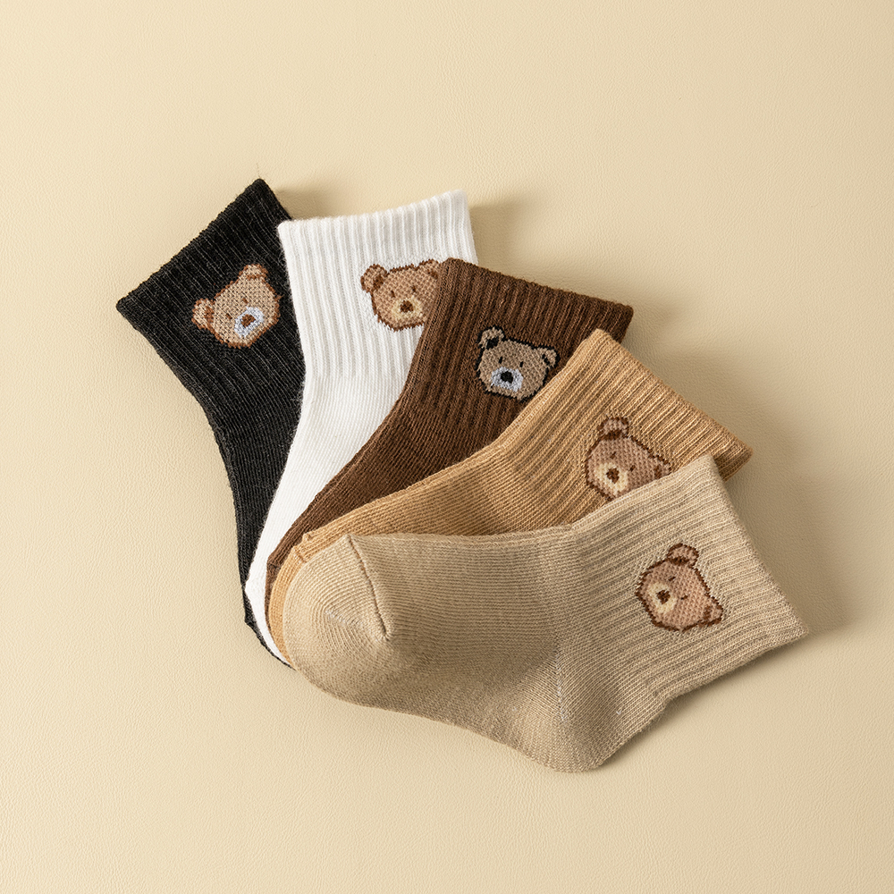 AliExpress 5/10Pairs Baby Socks Toddler Soft Comfortable Breathable All-Season Cartoon Bear Pattern Kids Footwear, view 4