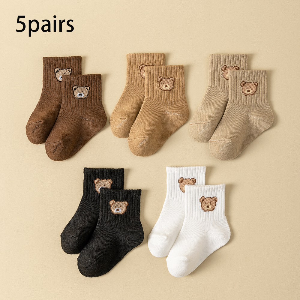 AliExpress 5/10Pairs Baby Socks Toddler Soft Comfortable Breathable All-Season Cartoon Bear Pattern Kids Footwear