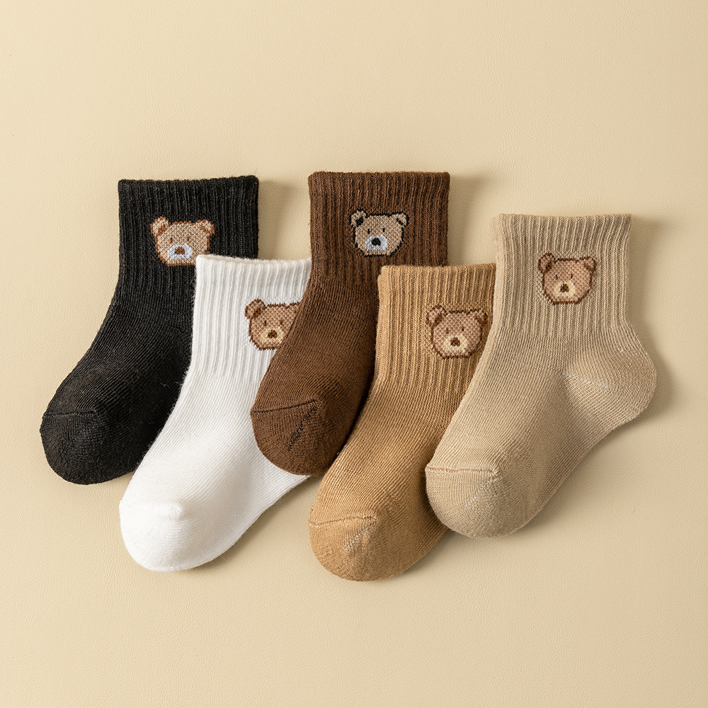 AliExpress 5/10Pairs Baby Socks Toddler Soft Comfortable Breathable All-Season Cartoon Bear Pattern Kids Footwear, view 3