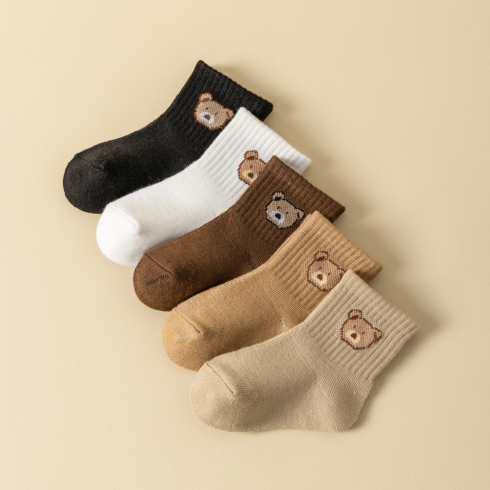 AliExpress 5/10Pairs Baby Socks Toddler Soft Comfortable Breathable All-Season Cartoon Bear Pattern Kids Footwear, view 5