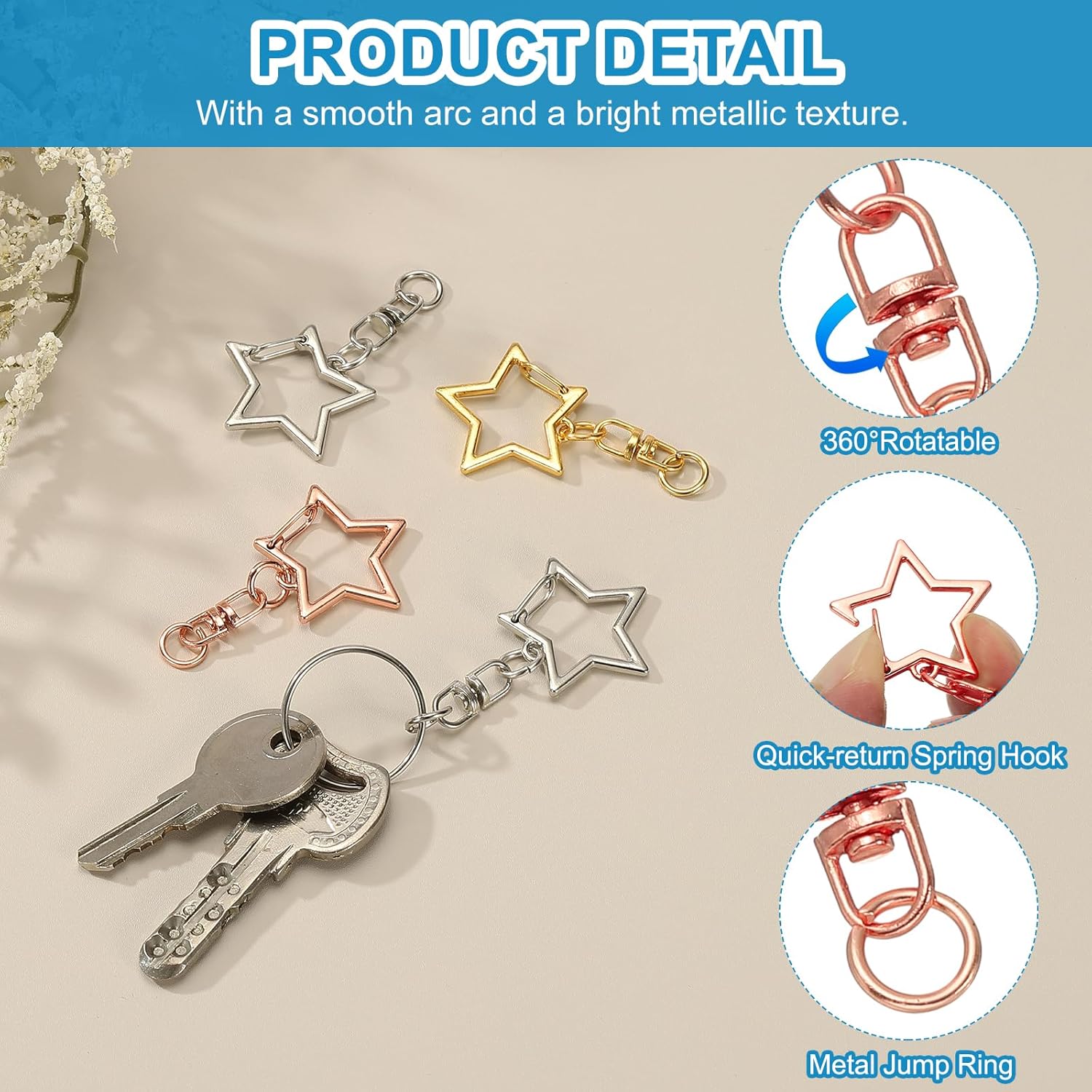 AliExpress Star-Shaped Snap Keychain Clasps with Lobster Claw, view 4