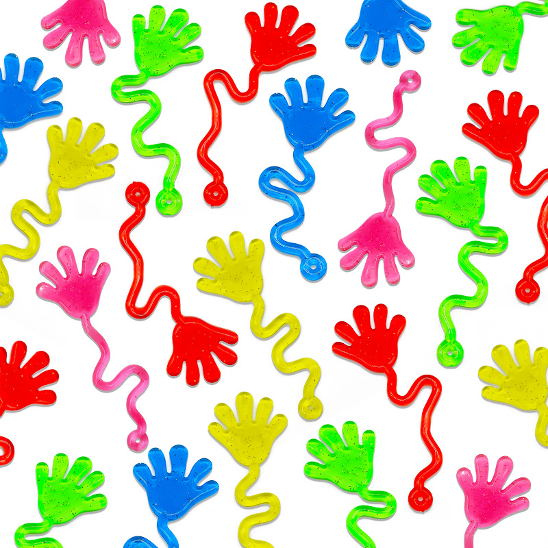 AliExpress 5-20 Pcs Funny Glitter Sticky Hands toy Palm Elastic Sticky Squishy Slap Palm Toy Novelty Gift Party Favors supplies