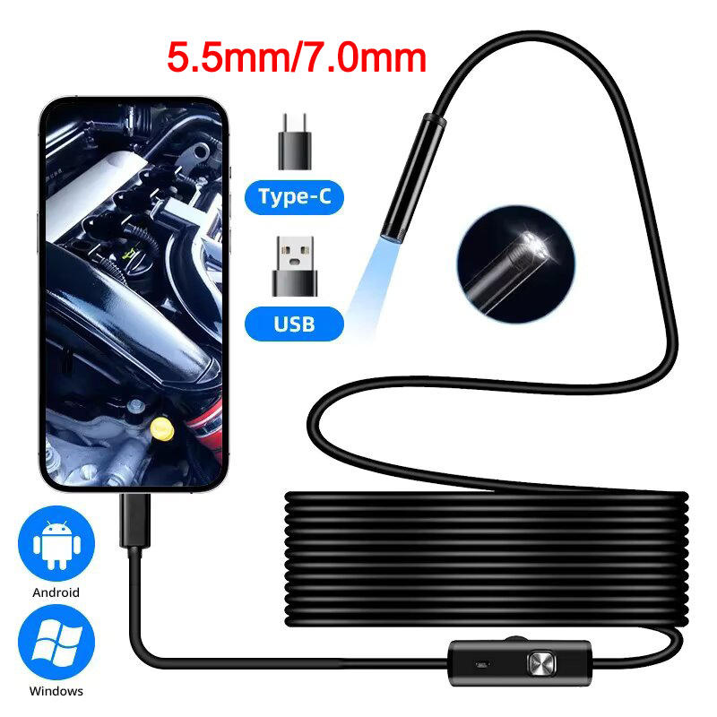 AliExpress 5.5/7.0MM Type-C Endoscope Camera  with 6 Adjustable LEDs USB Android Flexible Inspection Borescope for Phone PC