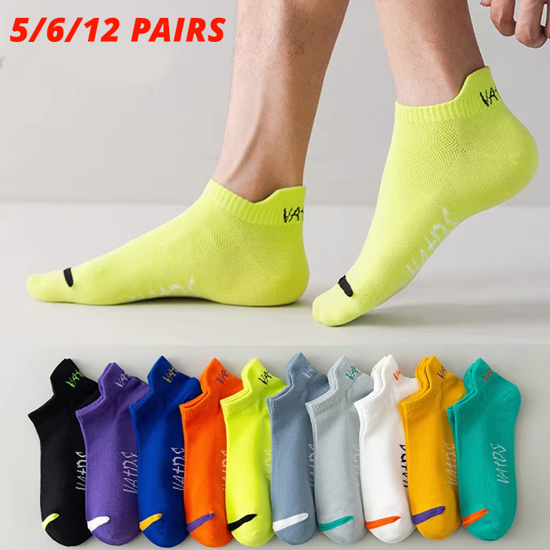 AliExpress 5/6/12 Pairs Bright Color Ankle No Show Socks Men Breathable Street Fashion Sport Deodorant Invisible Travel Running Socks
