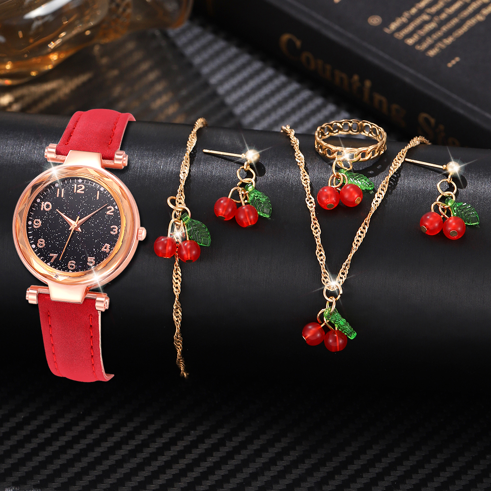 AliExpress Red Cherry-Theme Women's Watch Set