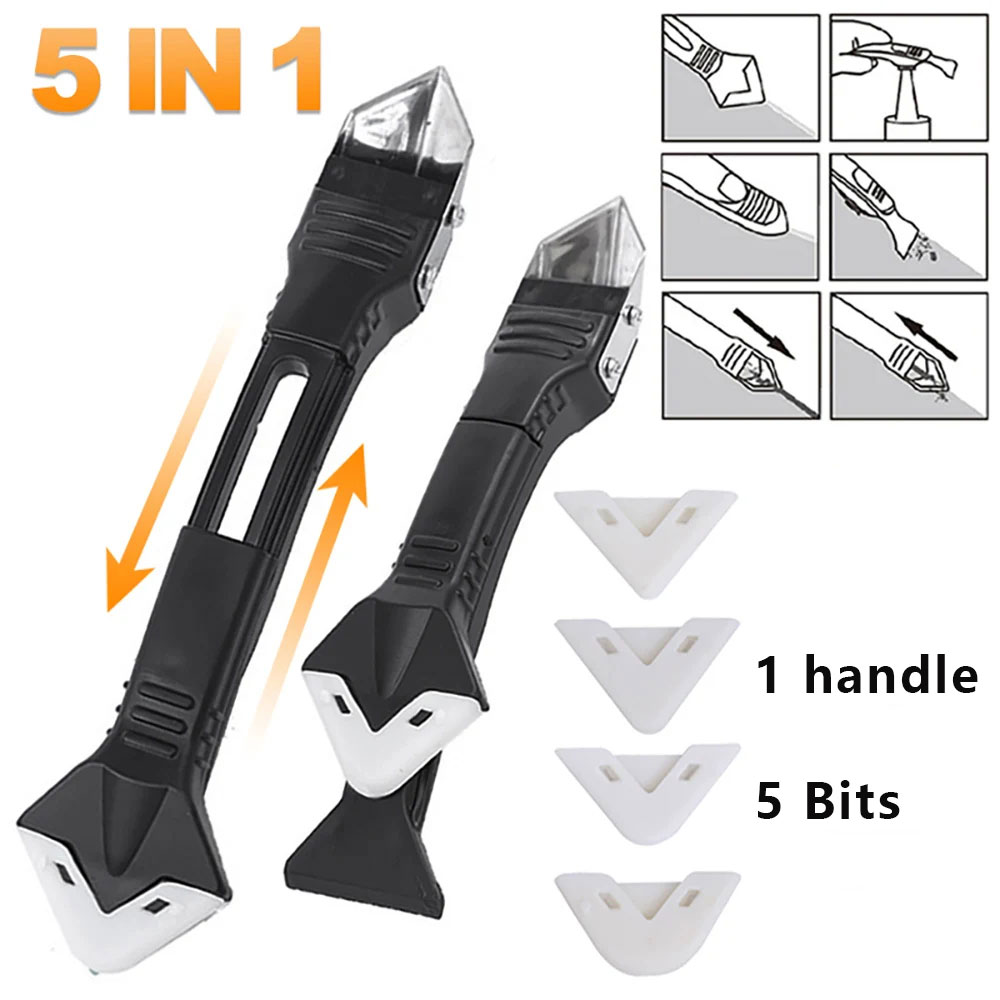 AliExpress 5 in 1 Metal Head Shovel Glue Tool Kit: Silicone Spatula, Caulk Remover, Grout Removal, Sealant Finishing & Corner Scrap