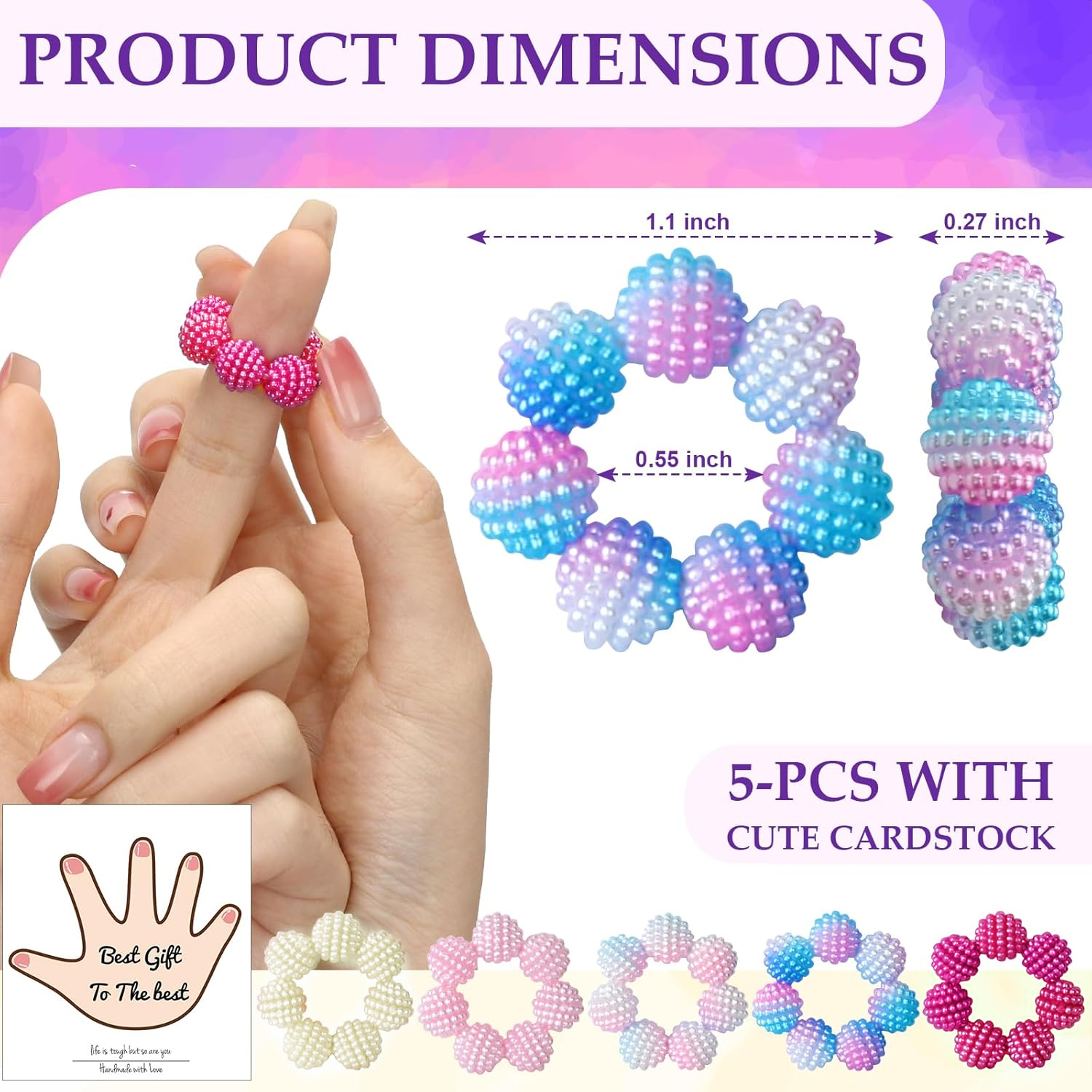 AliExpress 5 Pack Colored Fidget Ring Spiky Bead Sensory Finger Rings for Stress Relief Finger Anxiety Rings Calming Fidget Toys Ring Massa, view 2