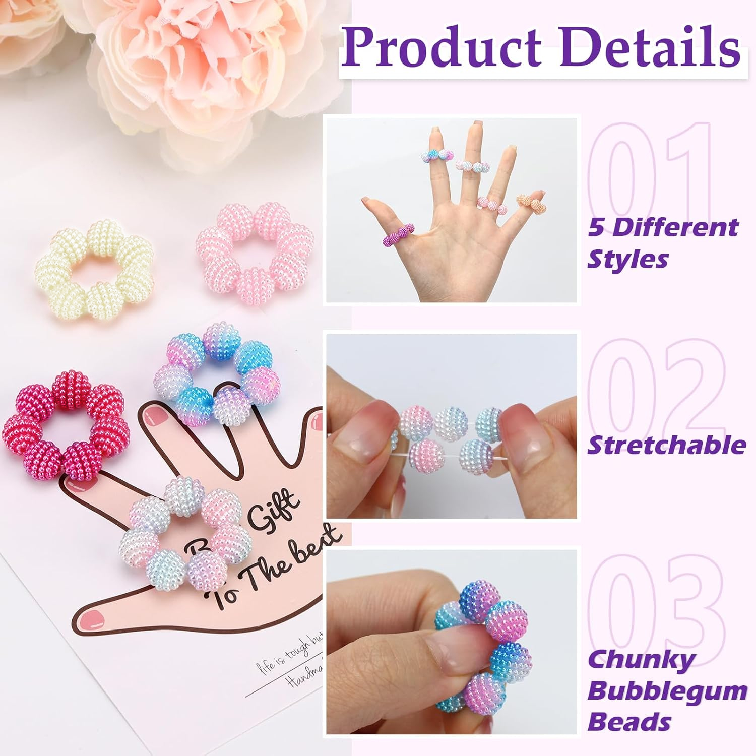 AliExpress 5 Pack Colored Fidget Ring Spiky Bead Sensory Finger Rings for Stress Relief Finger Anxiety Rings Calming Fidget Toys Ring Massa, view 3