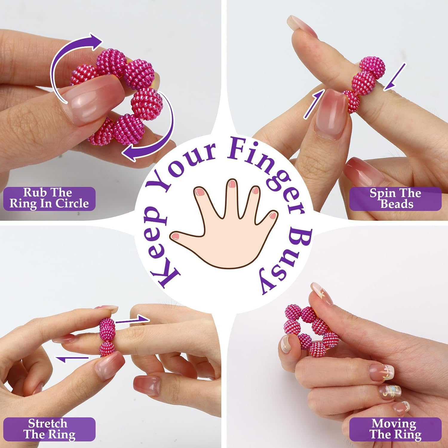 AliExpress 5 Pack Colored Fidget Ring Spiky Bead Sensory Finger Rings for Stress Relief Finger Anxiety Rings Calming Fidget Toys Ring Massa, view 4