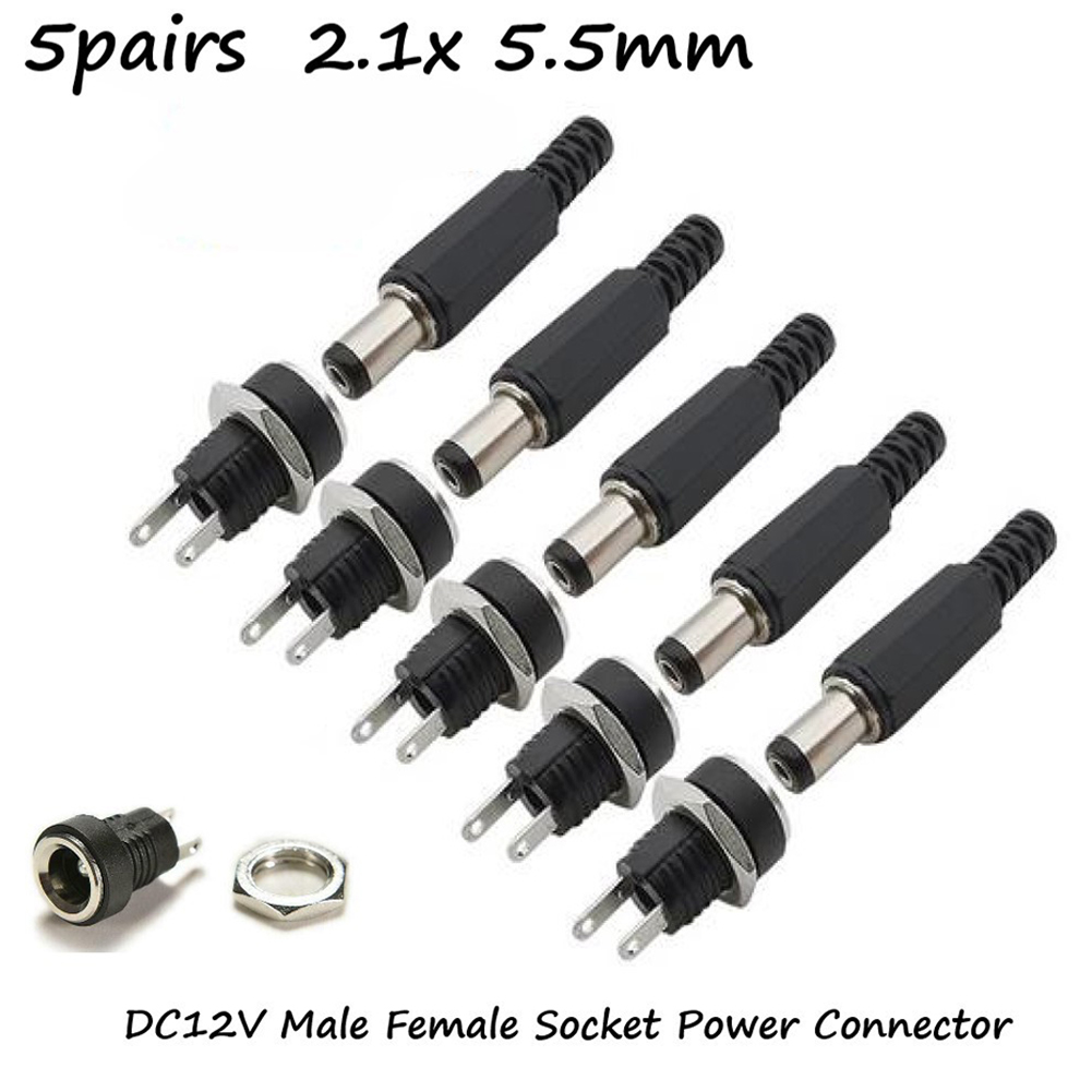 AliExpress 5 Pair DC 12V Male Female Socket Panel Mount Barrels Jack Plug Power Connector Female Jack Screw Nut Panel Mount Connector