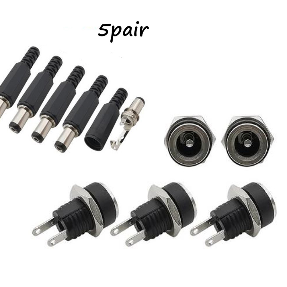 AliExpress 5 Pair DC 12V Male Female Socket Panel Mount Barrels Jack Plug Power Connector Female Jack Screw Nut Panel Mount Connector, view 2