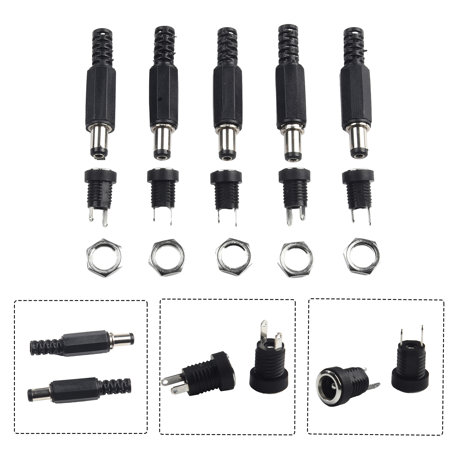 AliExpress 5 Pair DC 12V Male Female Socket Panel Mount Barrels Jack Plug Power Connector Female Jack Screw Nut Panel Mount Connector, view 3