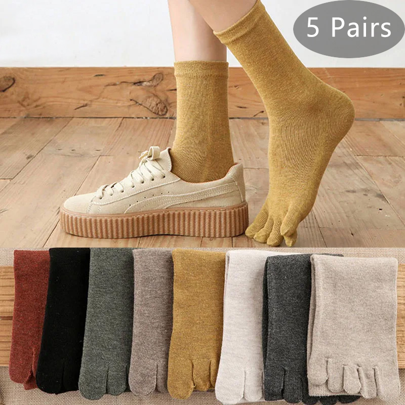 AliExpress 5 Pairs Cotton 5 Finger Short Socks For Woman Girl Solid Sweat-Absorbing Breathable Soft Elastic Harajuku Toe Socks 4 Seasons