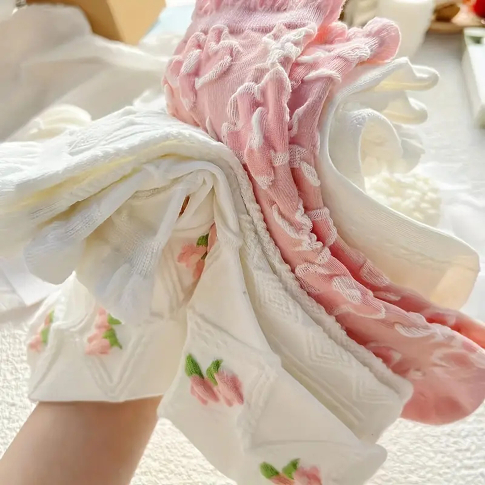 AliExpress 5 Pairs Cute Lace Mid Tube Socks Women's Lolitajk Ruffled Harajuku Style Autumn Winter Soft Versatile Fashionable Girl Socks, view 4