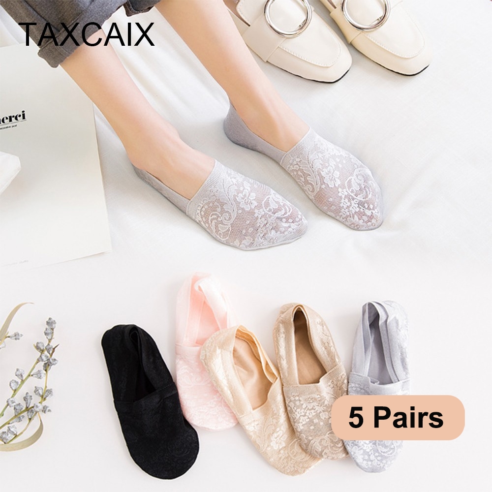 AliExpress 5 Pairs Fashion Women Girls Summer Socks Style Lace Flower Short Sock Antiskid Invisible Ankle Socks New 7 colors