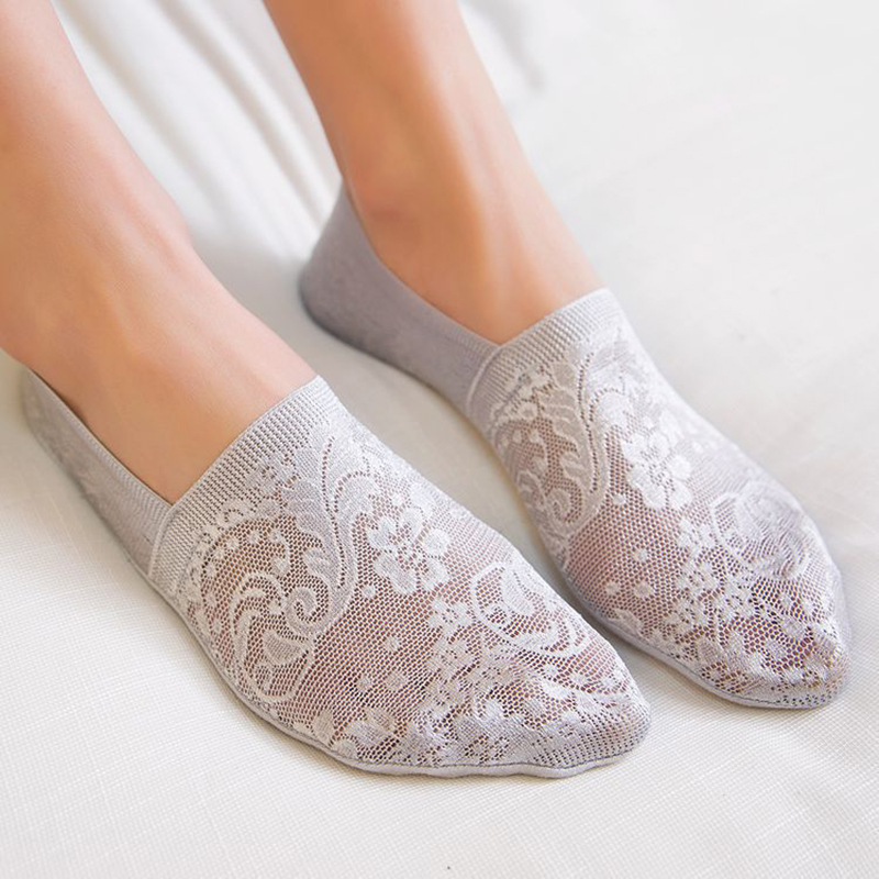 AliExpress 5 Pairs Fashion Women Girls Summer Socks Style Lace Flower Short Sock Antiskid Invisible Ankle Socks New 7 colors, view 2