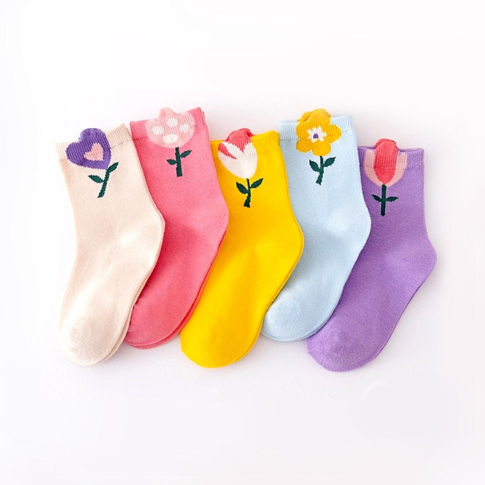 AliExpress 5 Pairs Girls Socks Cute Cartoon Flower Pattern Comfortable Breathable Kids Socks