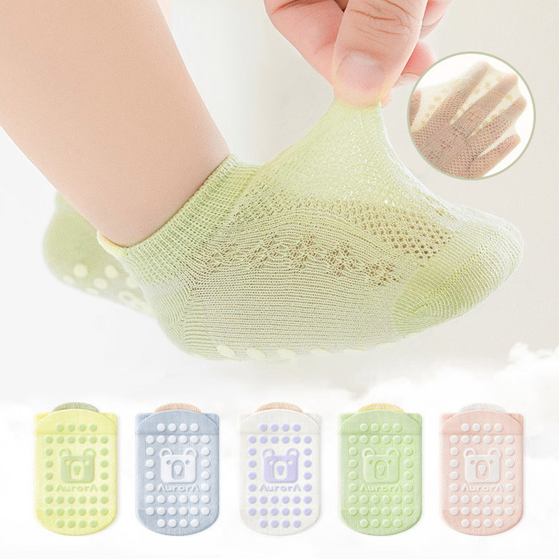 AliExpress 5 Pairs Kids Non-Slip Socks Cute Cartoon Bear Pattern Children Boys Girls Baby Toddler Floor Socks Comfortable Breathable, view 2