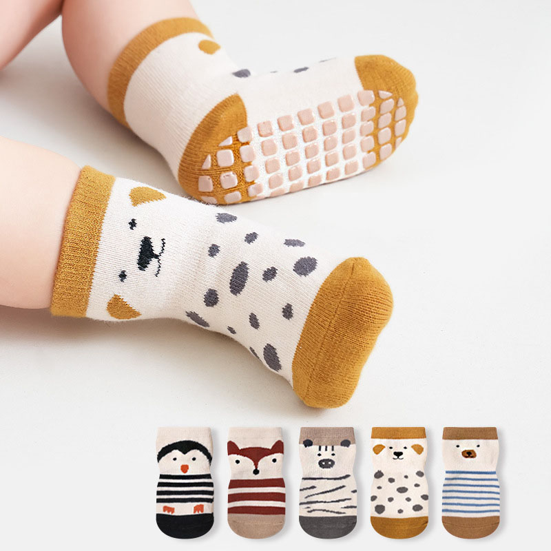AliExpress 5 Pairs Kids Non-Slip Socks Cute Cartoon Pattern Baby Boys Girls Floor Socks Comfortable Breathable for Toddler Children, view 2
