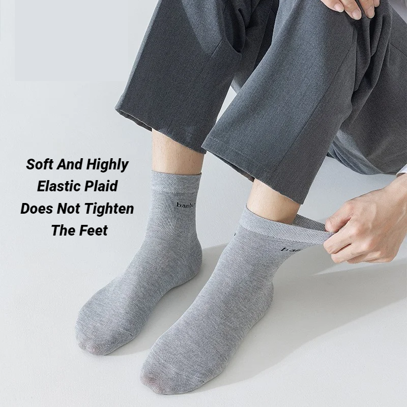 AliExpress 5 Pairs Man Black Long Bamboo Socks Sweat Absorbing Deodorizing Men's Business Casual Dress Gift Sox, view 2
