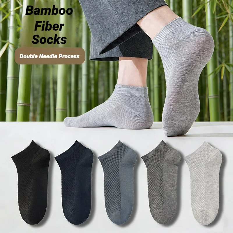 AliExpress 5 Pairs Man Black Long Bamboo Socks Sweat Absorbing Deodorizing Men's Business Casual Dress Gift Sox, view 5