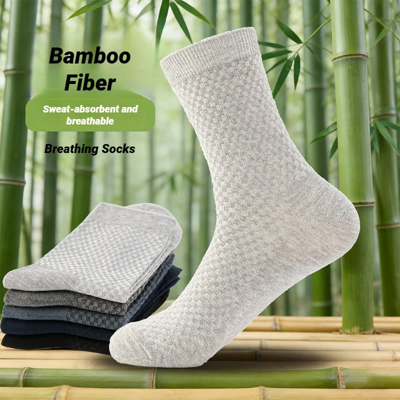 AliExpress 5 Pairs Man Black Long Bamboo Socks Sweat Absorbing Deodorizing Men's Business Casual Dress Gift Sox, view 6