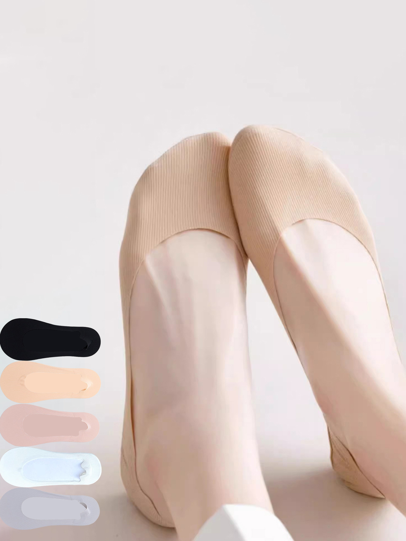 AliExpress 5 Pairs Socks Women's Summer Invisible Short Ankle Foot No-show Low Cut Silicone Non-slip Black Boat Socks