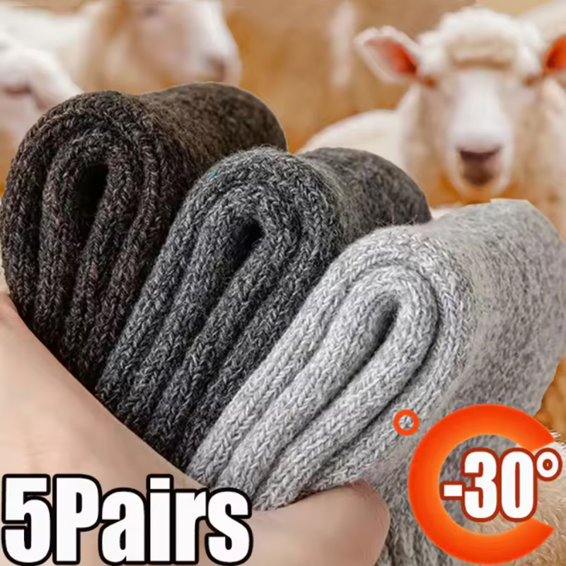 AliExpress 5 Pairs Winter Warm Men’s Socks Warm Male Women Socks Super Thicker Solid Socks Merino Wool Socks Against Cold Snow Terry Socks