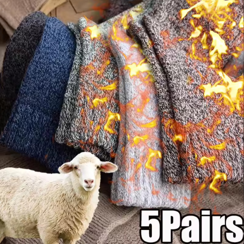 AliExpress 5 Pairs Winter Warm Men’s Socks Warm Male Women Socks Super Thicker Solid Socks Merino Wool Socks Against Cold Snow Terry Socks, view 2
