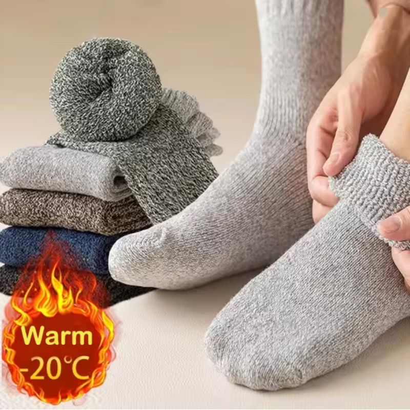 AliExpress 5 Pairs Winter Warm Men’s Socks Warm Male Women Socks Super Thicker Solid Socks Merino Wool Socks Against Cold Snow Terry Socks, view 3
