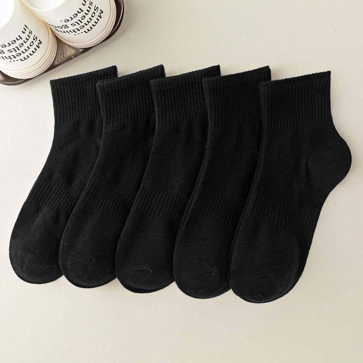 AliExpress 5 Pairs Women and Men Black & White Crew Athletic Socks Cushion Running Work Sports Socks Solid Casual Soft Breathable Socks, view 2