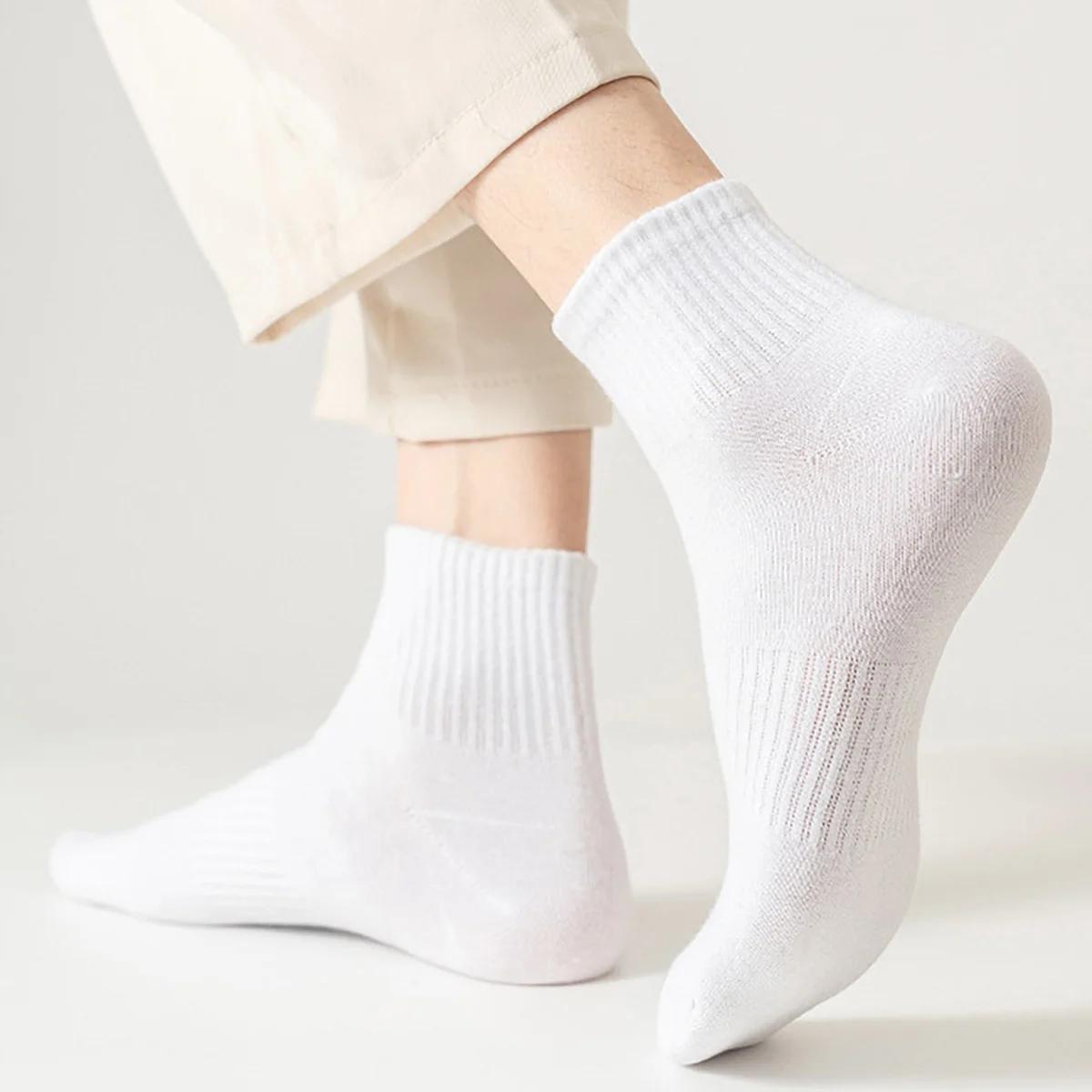 AliExpress 5 Pairs Women and Men Black & White Crew Athletic Socks Cushion Running Work Sports Socks Solid Casual Soft Breathable Socks, view 6