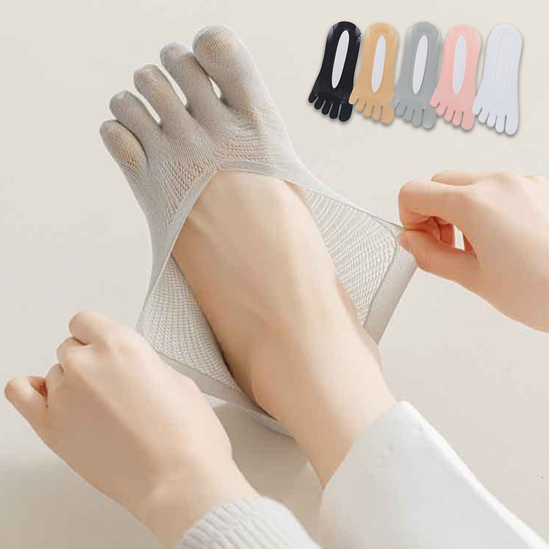 AliExpress 5 Pairs Women's Five Finger Socks Breathable Comfortable Silicone Non-slip Boat Sock Solid color Ultra-thin girls Solid Toe Sox