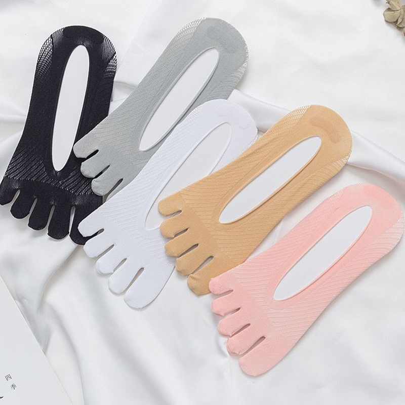 AliExpress 5 Pairs Women's Five Finger Socks Breathable Comfortable Silicone Non-slip Boat Sock Solid color Ultra-thin girls Solid Toe Sox, view 6