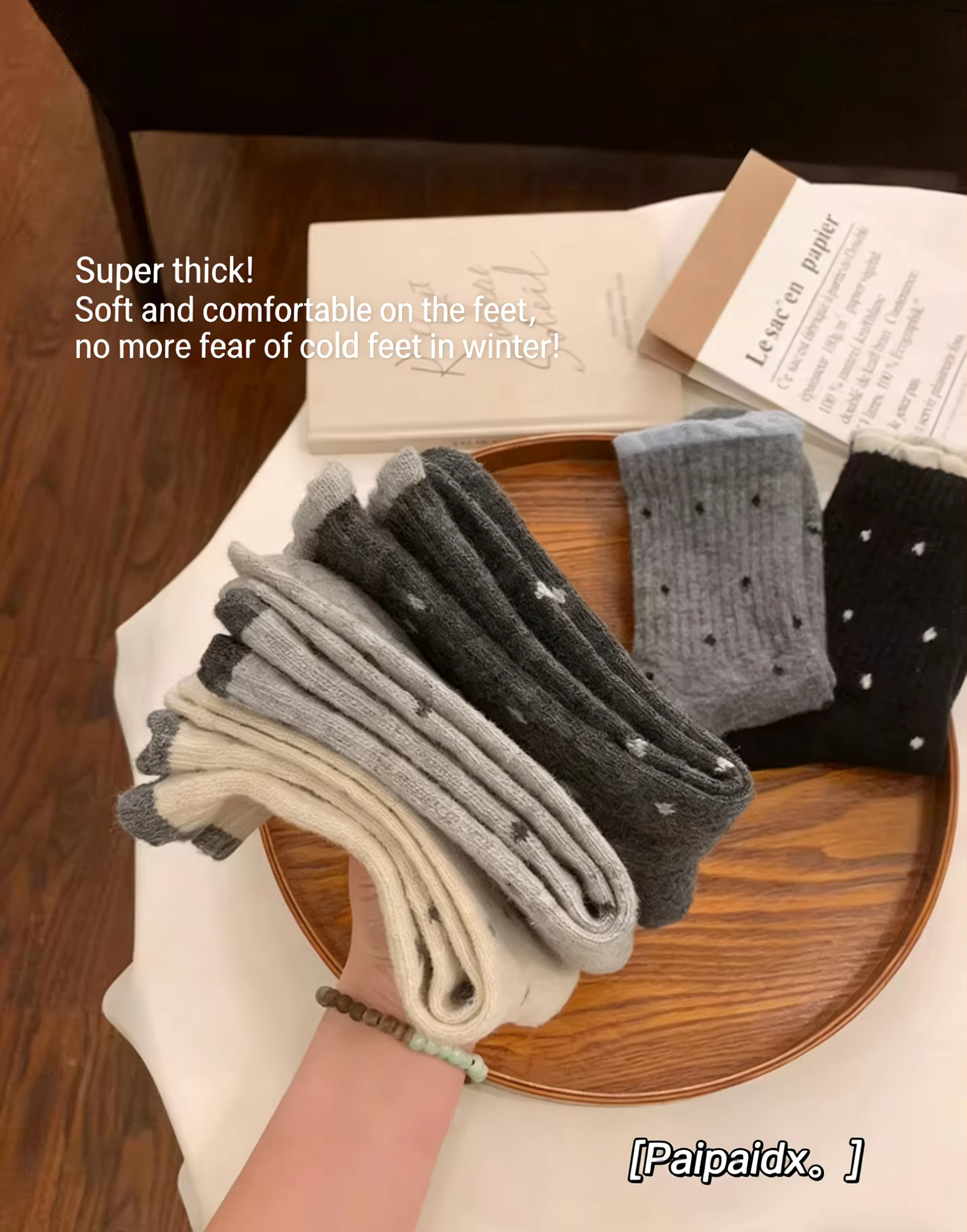 AliExpress 5 Pairs Women's Wave Dot Mid-Tube Velvet Socks Thick Insulation Warm Cozy Tube Socks for Spring Autumn Winter Multifunctional, view 2