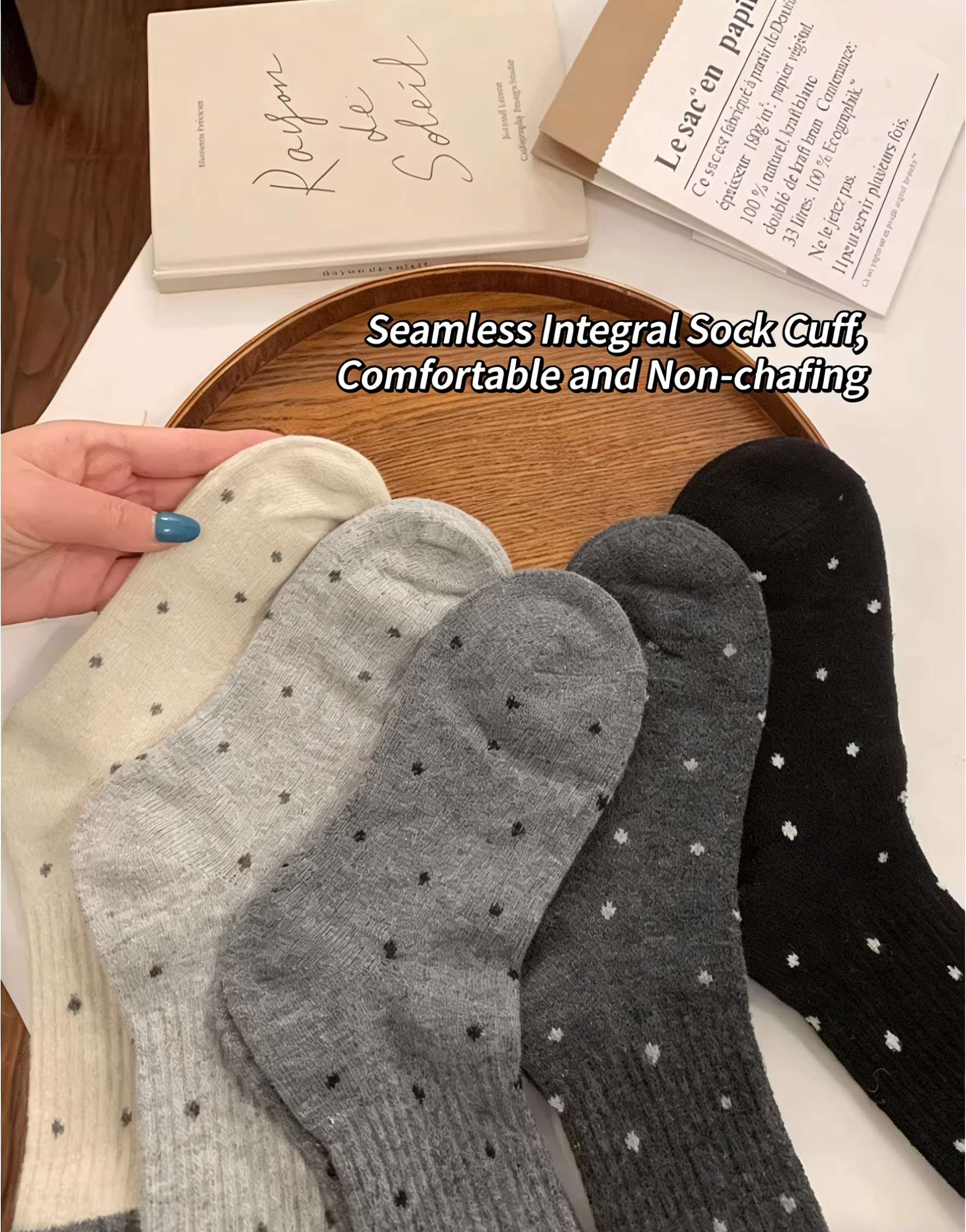 AliExpress 5 Pairs Women's Wave Dot Mid-Tube Velvet Socks Thick Insulation Warm Cozy Tube Socks for Spring Autumn Winter Multifunctional, view 3