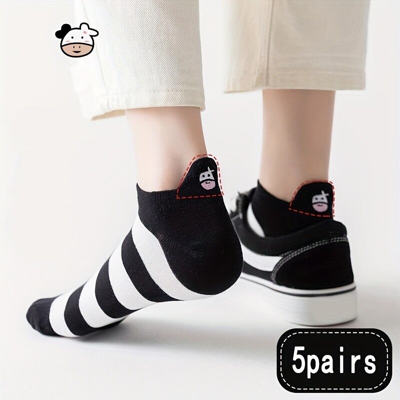 AliExpress 5 Pairs Womens Socks Lovely Cow Pattern Short Socks Creative Printing Socks Ankle Sock, view 3